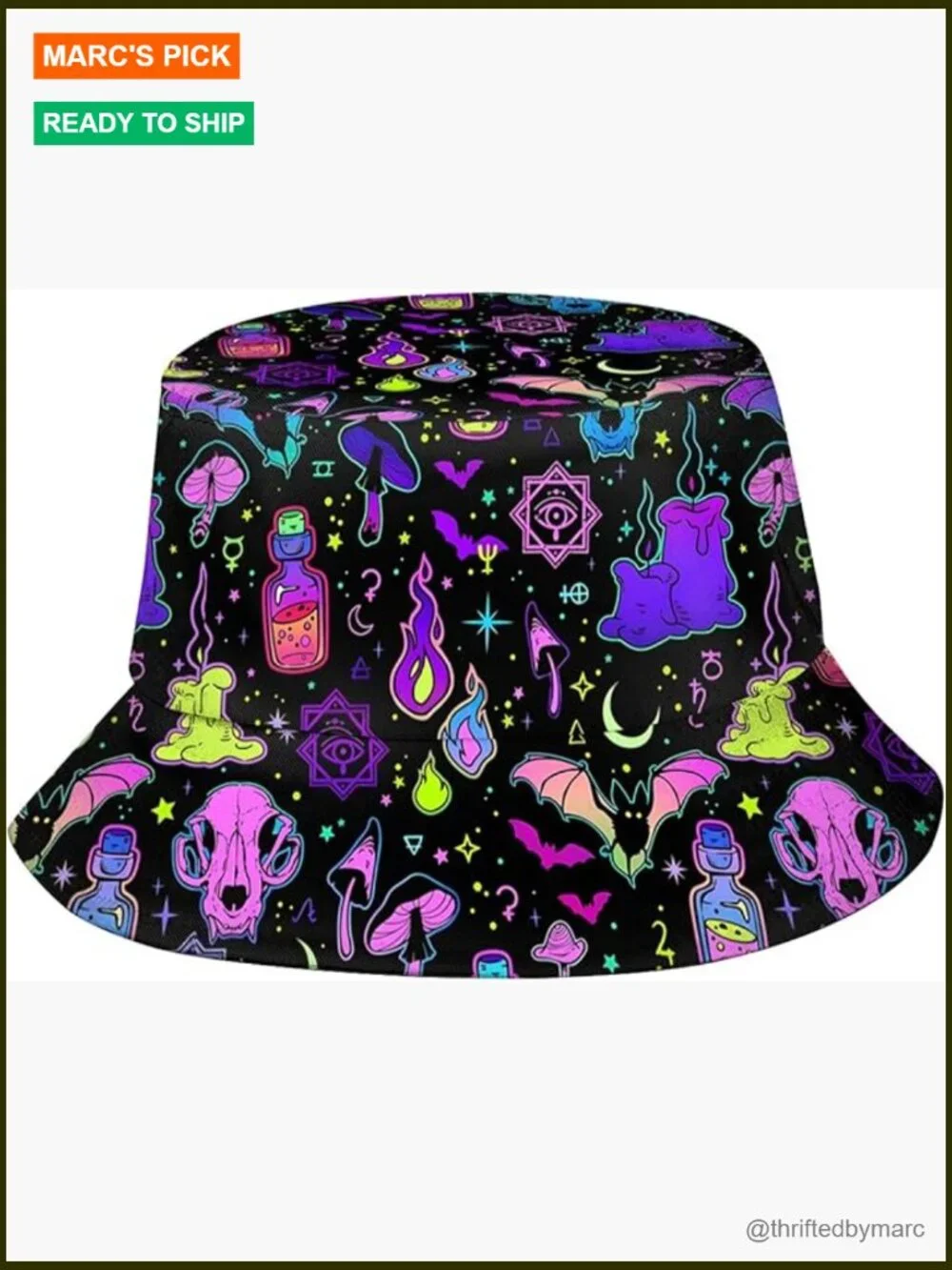 Rainbow Mushroom Bucket Hat - Rave Festival Unisex Packable Sun Hat